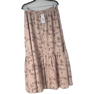 NWT Society 22 Woman's Chiffon floral button down tiered aline midi sz l skirt